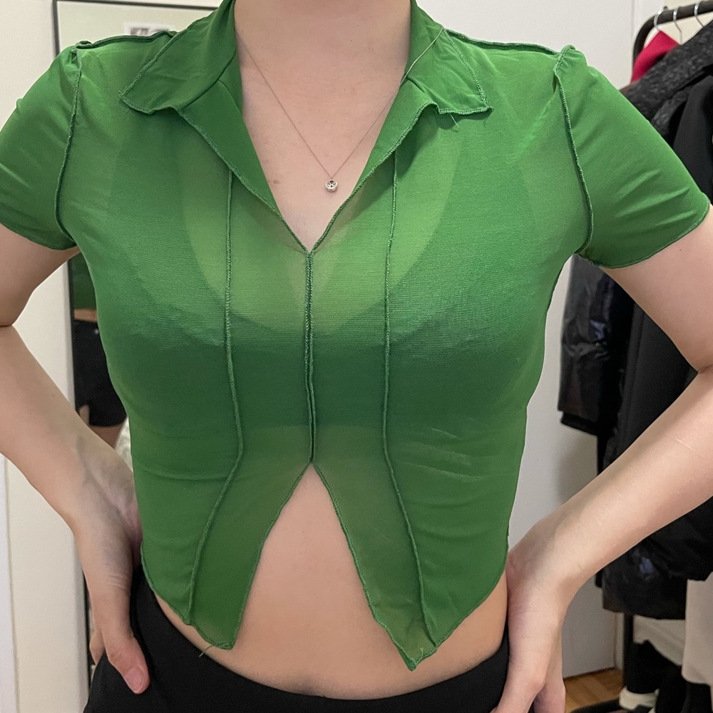 Green Mesh Crop Top